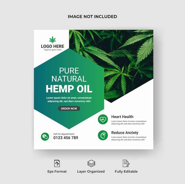 Vector hemp or cbd oil instagram post social media banner and web banner