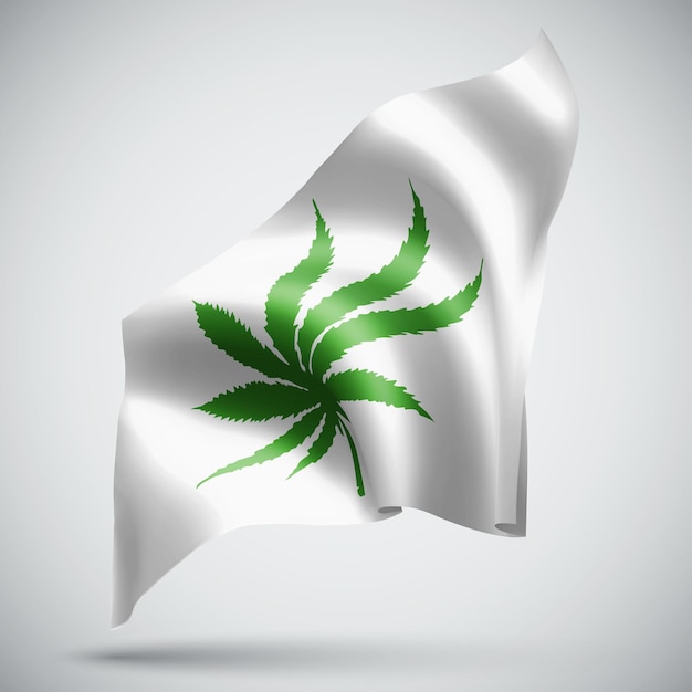 Hemp leaf, vector 3d flag isolated on white background