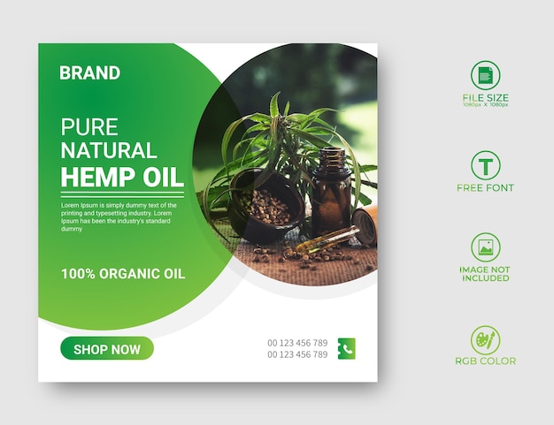 Hemp natural product social media post template