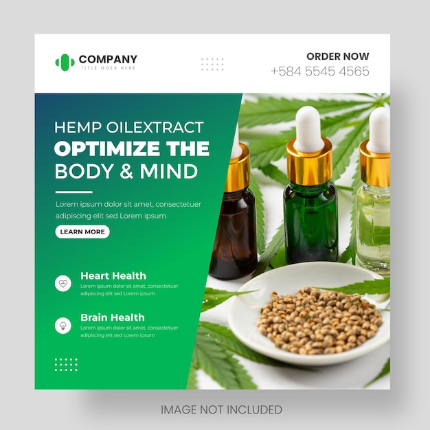 Hemp oil or cbd oil social media post banner design template with green color