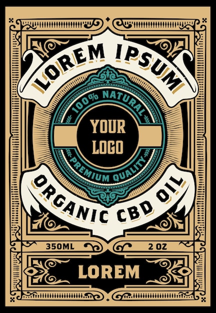 Hemp oil label. Vintage style. layered