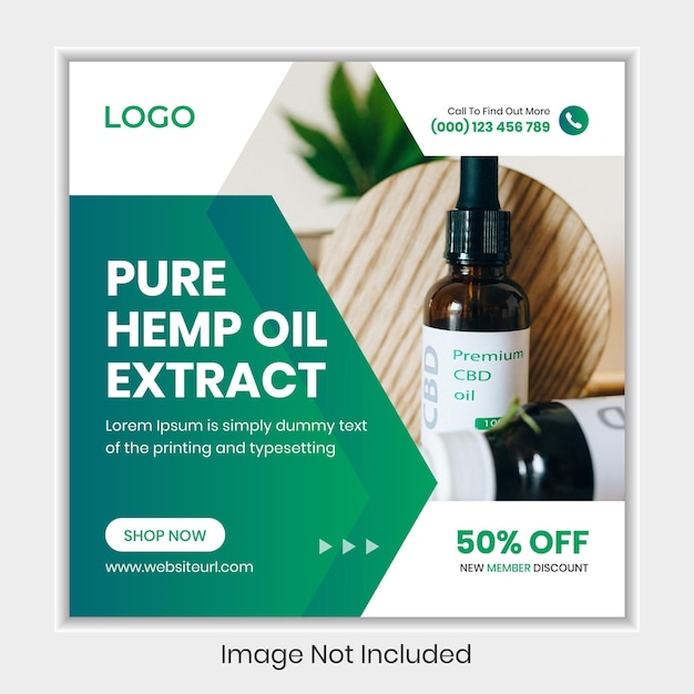 Hemp oil product social media post template or hemp product banner template