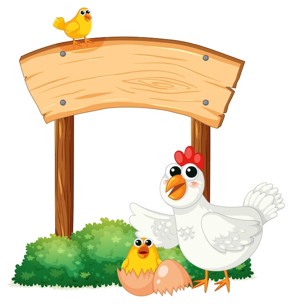 Курица и цыпленок на шаблоне деревянной доски