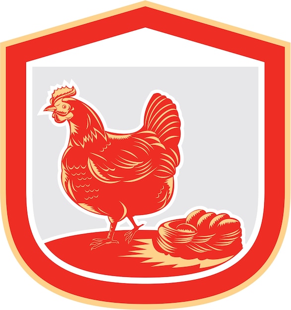 Hen chicken nest egg shield retro