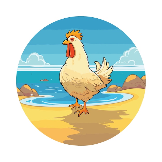 Hen Cute Funny Cartoon Kawaii Colorful Watercolor Beach Summer Animal Pet Sticker Illustration