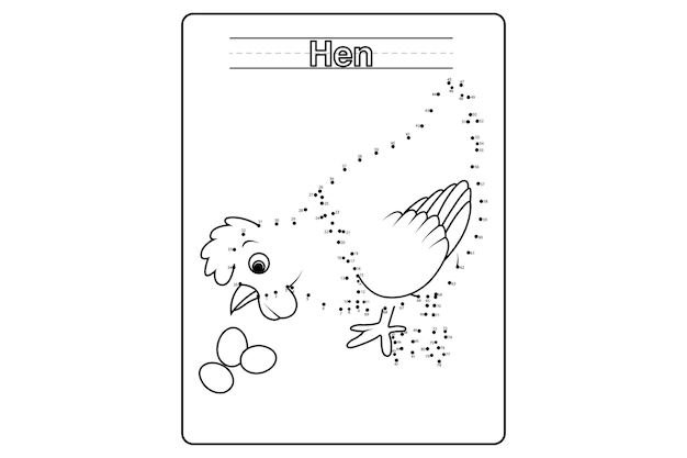 hen do to dot coloring page for kids