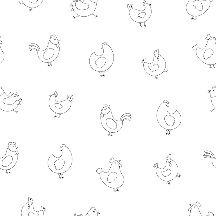 Vector hen rooster and chick coloring page
