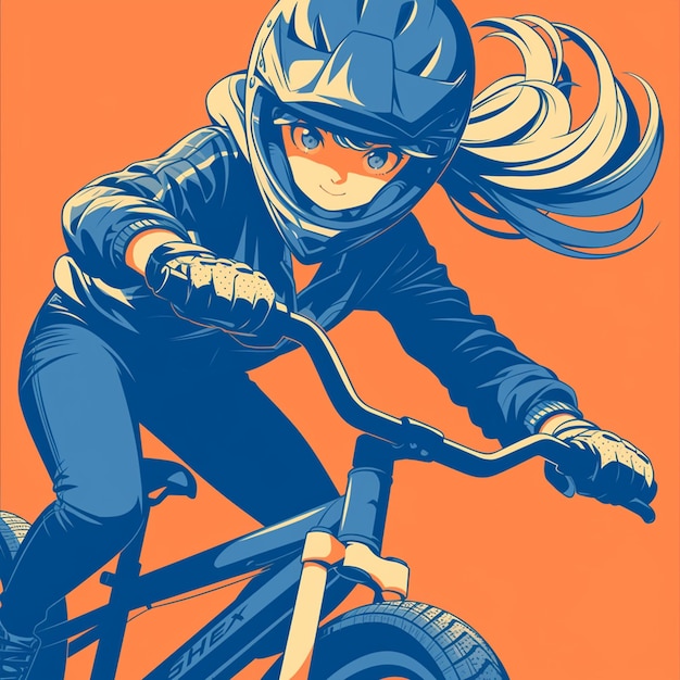 A Henderson girl rides an acrobatic BMX in cartoon style