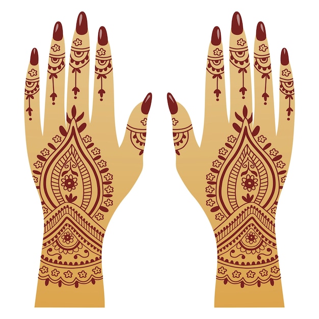 Vettore henna mehendi mani modelli illustrazione arti tradizionali vettore