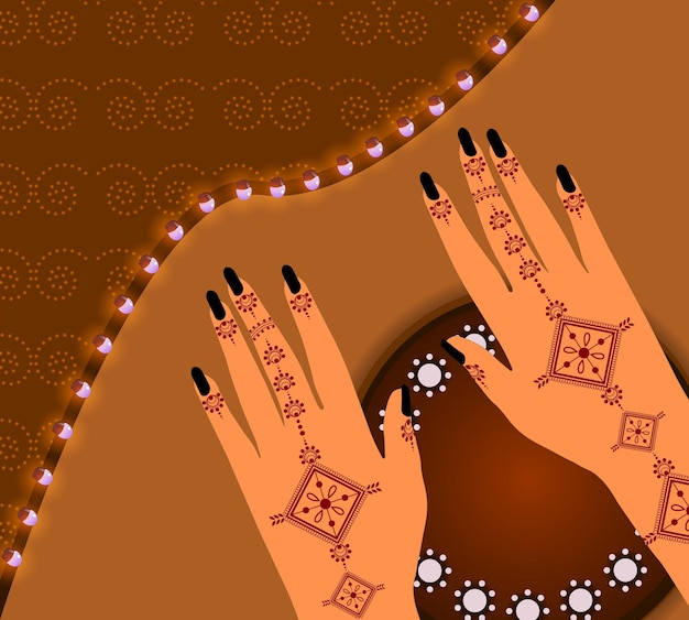 Henna Mehndi Hands Vector Illustration, Hand Drawn Henna Vector Design, Floral Henna Mehndi Vector