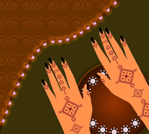 Henna mehndi hands vector illustration, hand drawn henna vector design, floral henna mehndi vector