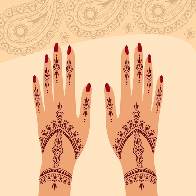 Vector henna mehndi hands vector illustration, hand drawn henna vector design