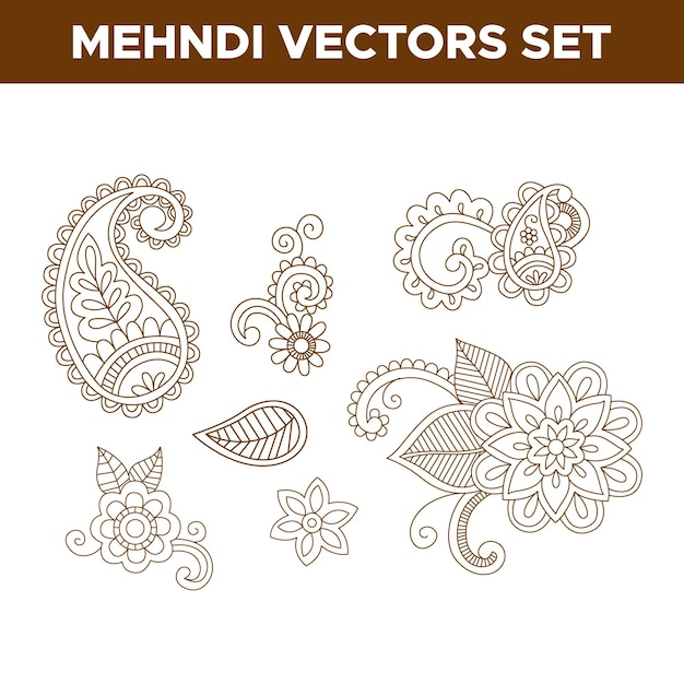 Vector henna tattoo doodle vector elements on white background