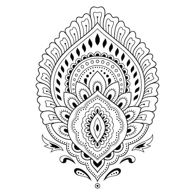 Хна тату цветок шаблон в индийском стиле. Этнический цветочный пейсли - лотос. Менди стиль. Орнамент в восточном стиле.