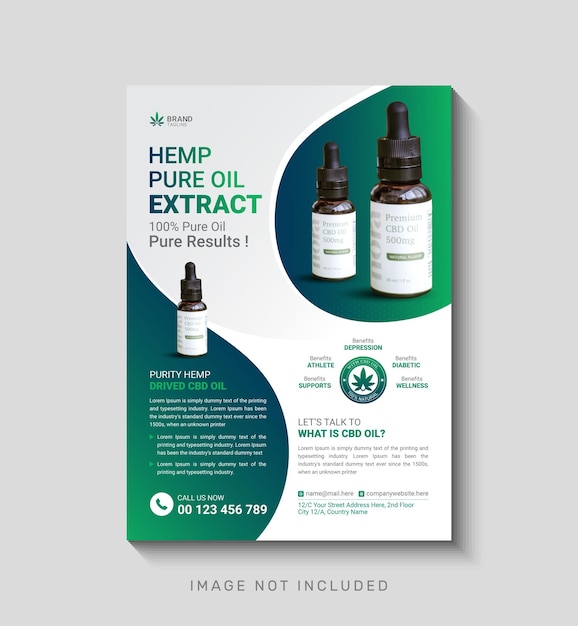 Vector hennep pure olie puur extract flyer ontwerpsjabloon