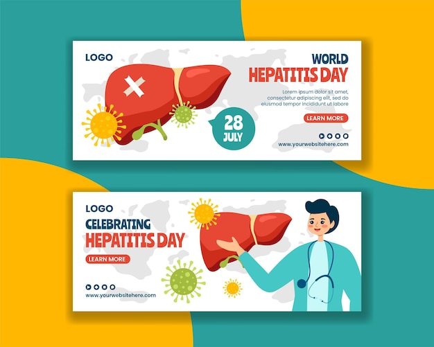 Hepatitis Day Horizontal Banner Flat Cartoon Hand Drawn Templates Background Illustration