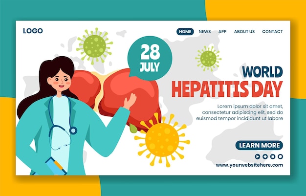 Hepatitis Day Social Media Landing Page Cartoon met de hand getekende sjablonen achtergrond illustratie