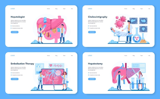 Vector hepatologist web banner or landing page set