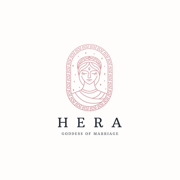 Hera the ancient Greek Queen of the Gods and the goddess of marriage logo icon design template flat