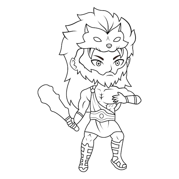 Vettore eracle chibi mascotte line art