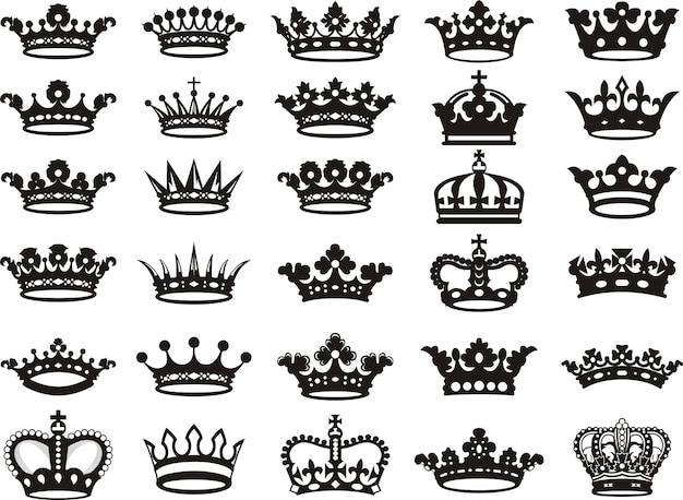 Vector heraldic crowns black and white silhouette set vector illustration