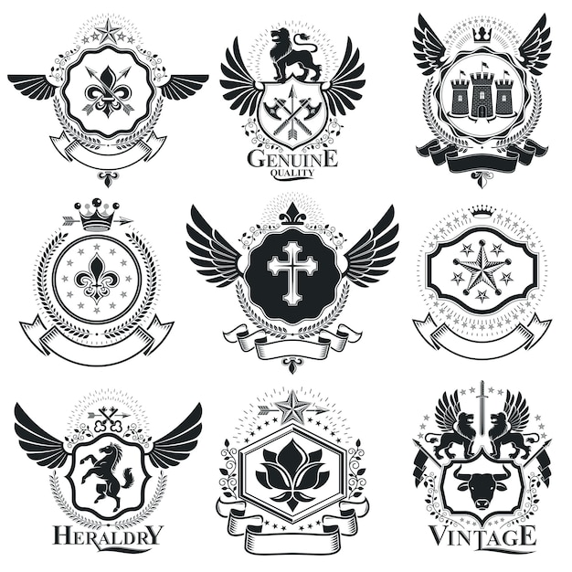 Vector heraldic designs, vector vintage emblems. coat of arms collection, vector set.