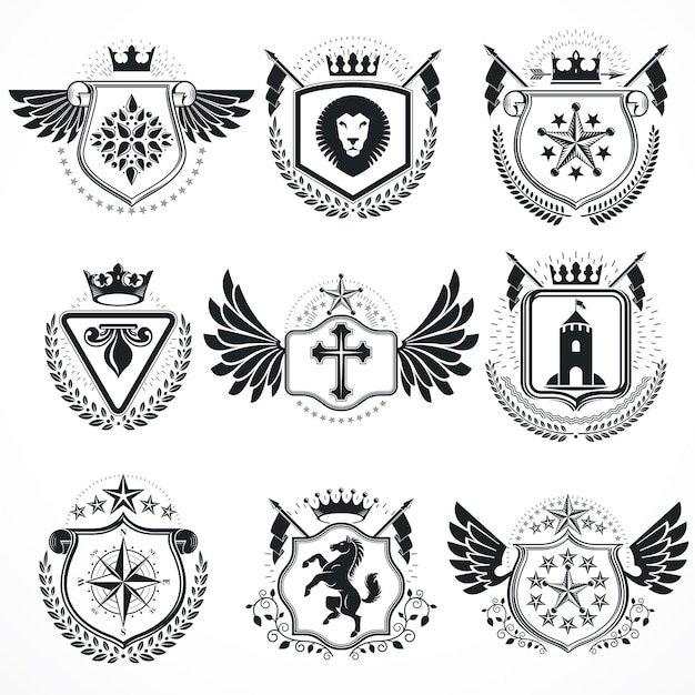 Heraldic designs, vector vintage emblems. coat of arms collection, vector set.
