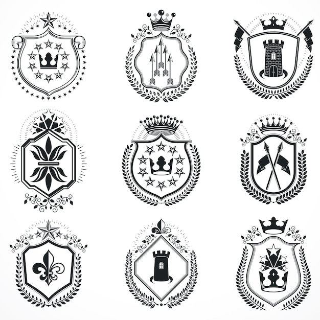 Heraldic designs, vector vintage emblems. coat of arms collection, vector set