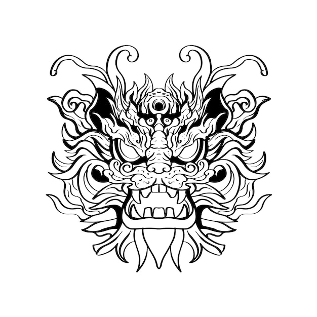 Vector heraldic dragon head tattoos black and white emblem made of ink stains