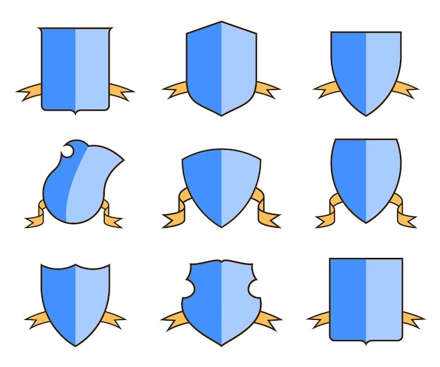 Вектор Геральдические щитки для герба с лентами устанавливают шаблоны щитов