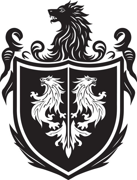 Вектор Геральдический щит, силуэт, векторный дизайн, королевский лев, черная векторная эмблема