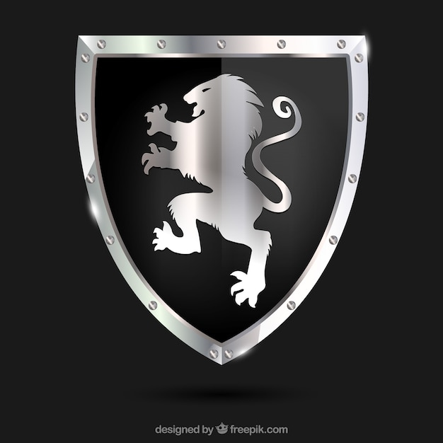 Heraldic shield with silver lion