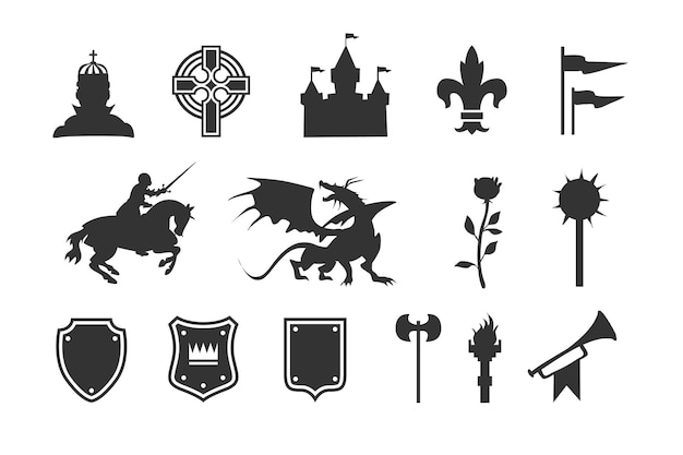 Vector heraldic symbols and elements. medieval clip art silhouettes