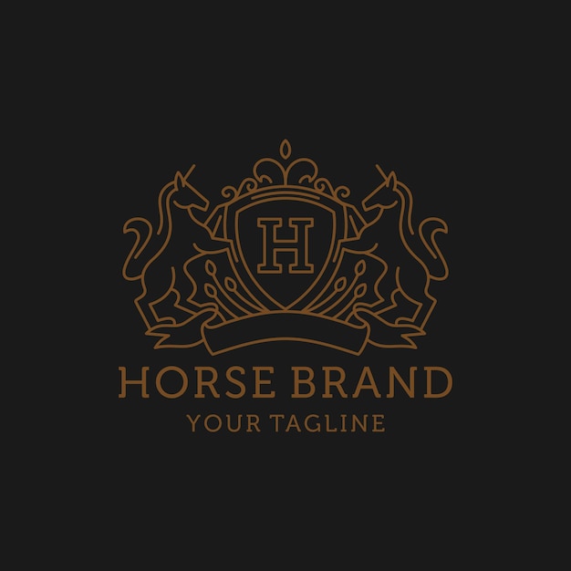 Heraldiek paard merk line art logo
