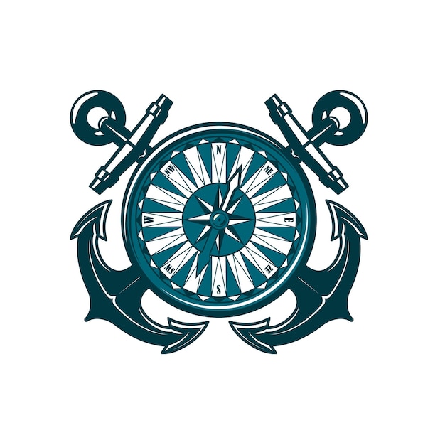 Vector heraldisch icoon met gekruiste ankers en kompas
