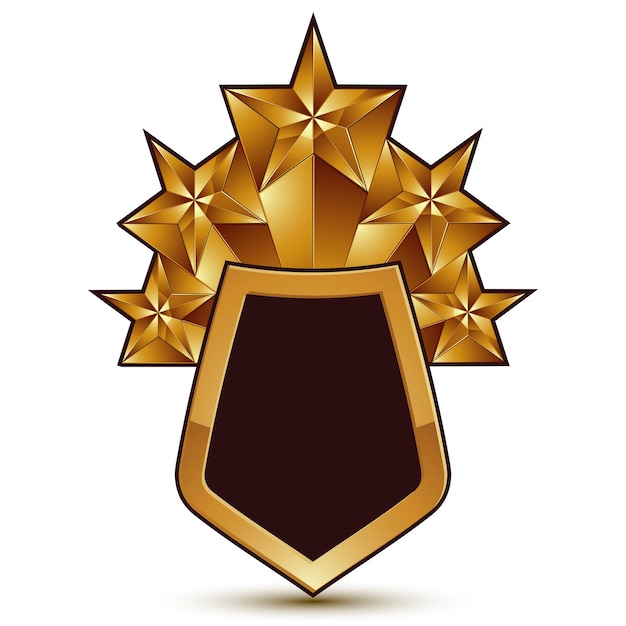 Heraldische 3d glanzende pictogram voor gebruik in web- en grafisch ontwerp, vijfhoekige gouden sterren, duidelijke EPS 8-vector. Klassieke luxe badge.