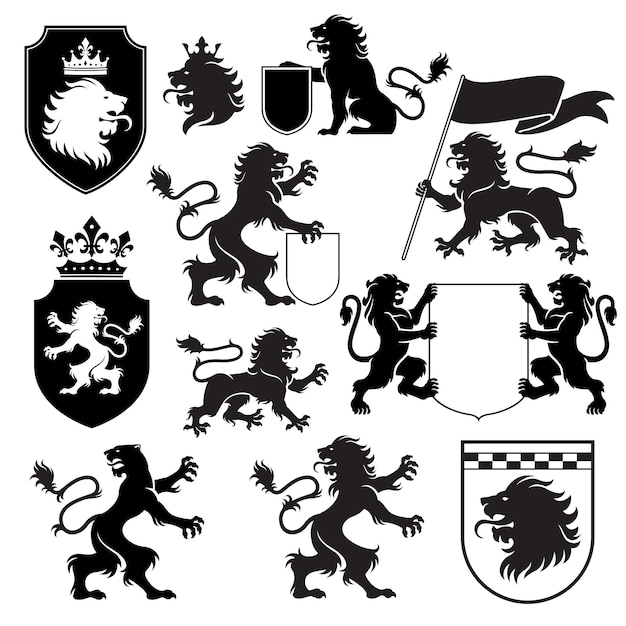 Heraldische leeuw silhouet set