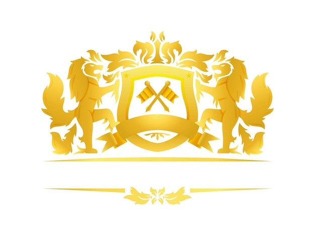 Vector heraldische leeuwen met schild en chrest-logo luxe