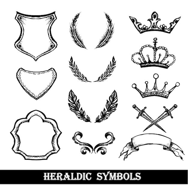 heraldische symbolen hand tekenen monochrome vectorillustratie
