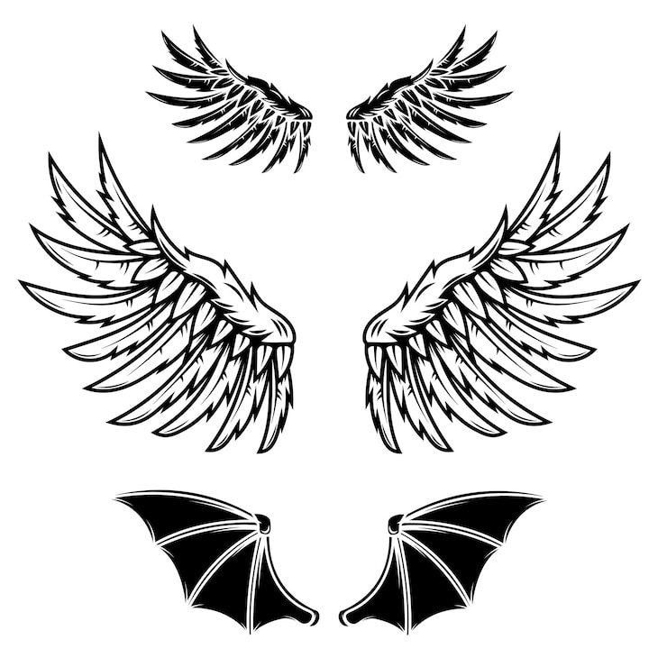 Vector heraldische vleugels ingesteld voor tatoeage of mascotteontwerp