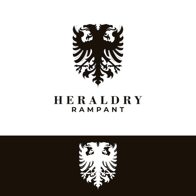 heraldry graphic of ancient double headed bird. heraldic luxury rampant animal vector template.