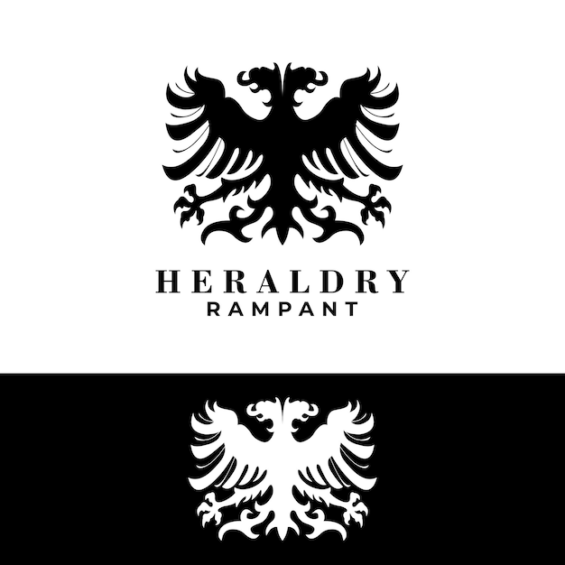 heraldry graphic of ancient double headed bird. heraldic luxury rampant animal vector template.