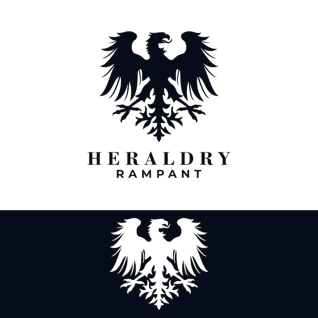 heraldry graphic of ancient eagle bird. heraldic luxury rampant animal vector template.