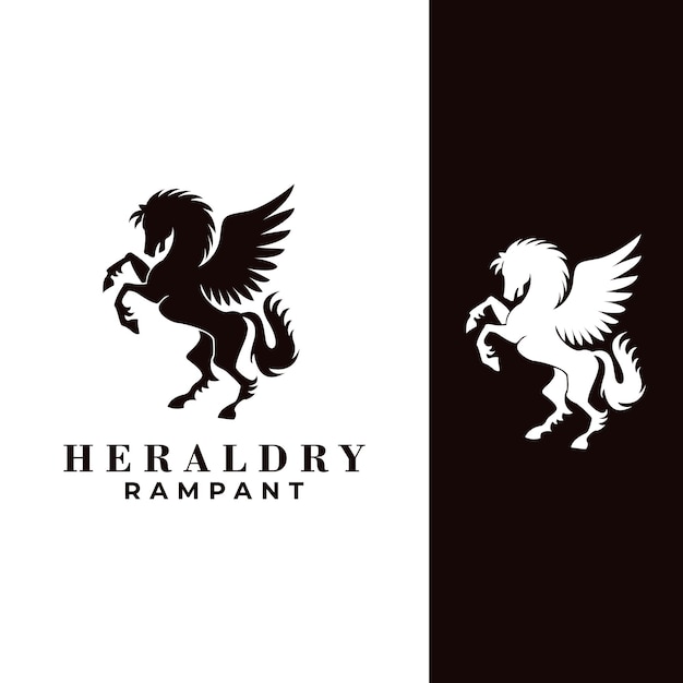 Vector heraldry graphic of ancient pegasus horse. heraldic luxury rampant animal vector template.