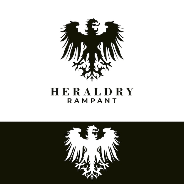 heraldry graphic of ancient phoenix bird. heraldic luxury rampant animal vector template.