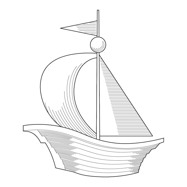 Vector heraldry hand drawn sailboat vector illustration