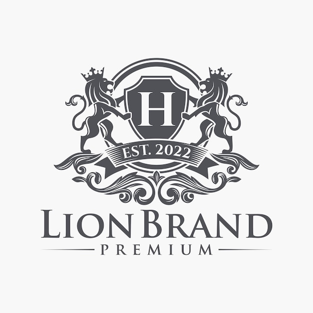 Vector heraldry lion brand logo design vector template