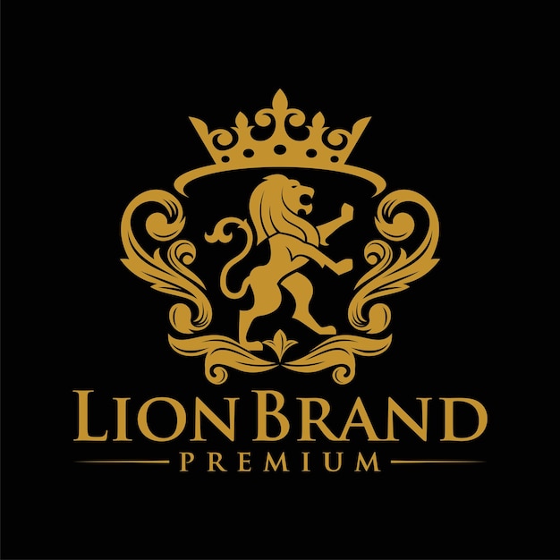 heraldry lion brand logo design vector template