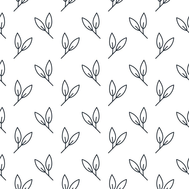 Vector herb elements with two leaves seamless pattern herb doodle pattern on white background