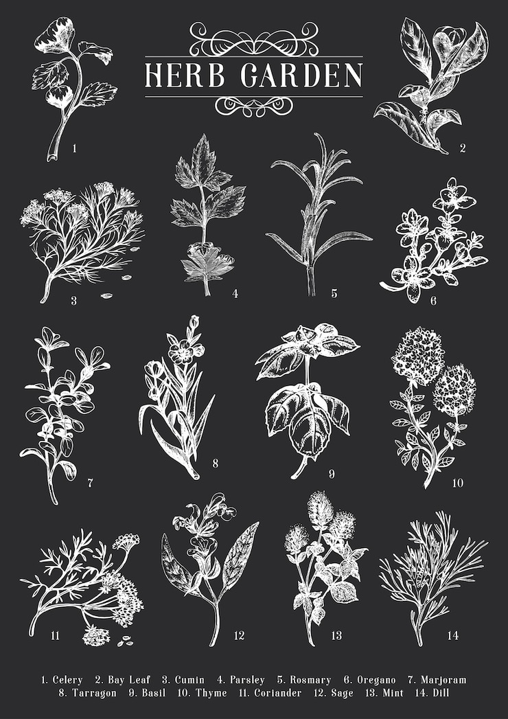 Vector herb garden vector sketch set botanical drawings